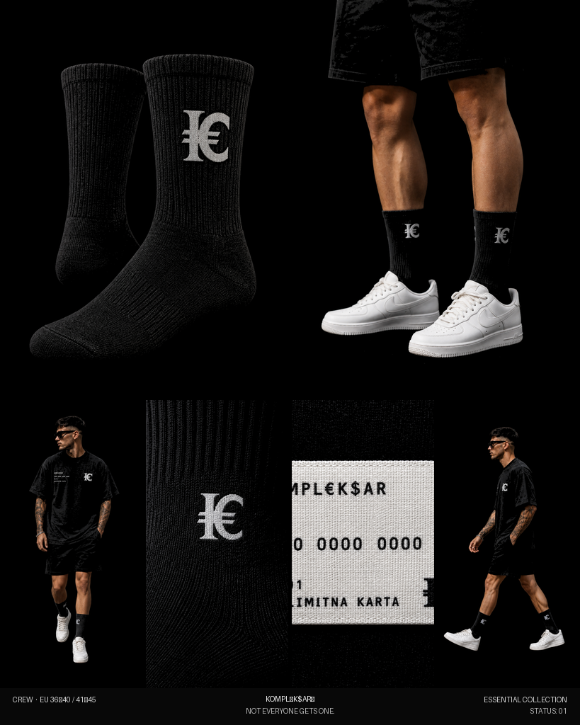 KOMPL€K$AR STATUS:01 washed black crew socks